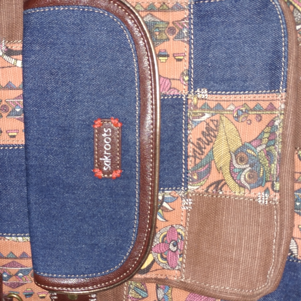 Sakroots | Blue Orange Boho Owl Patchwork Denim C… - image 5